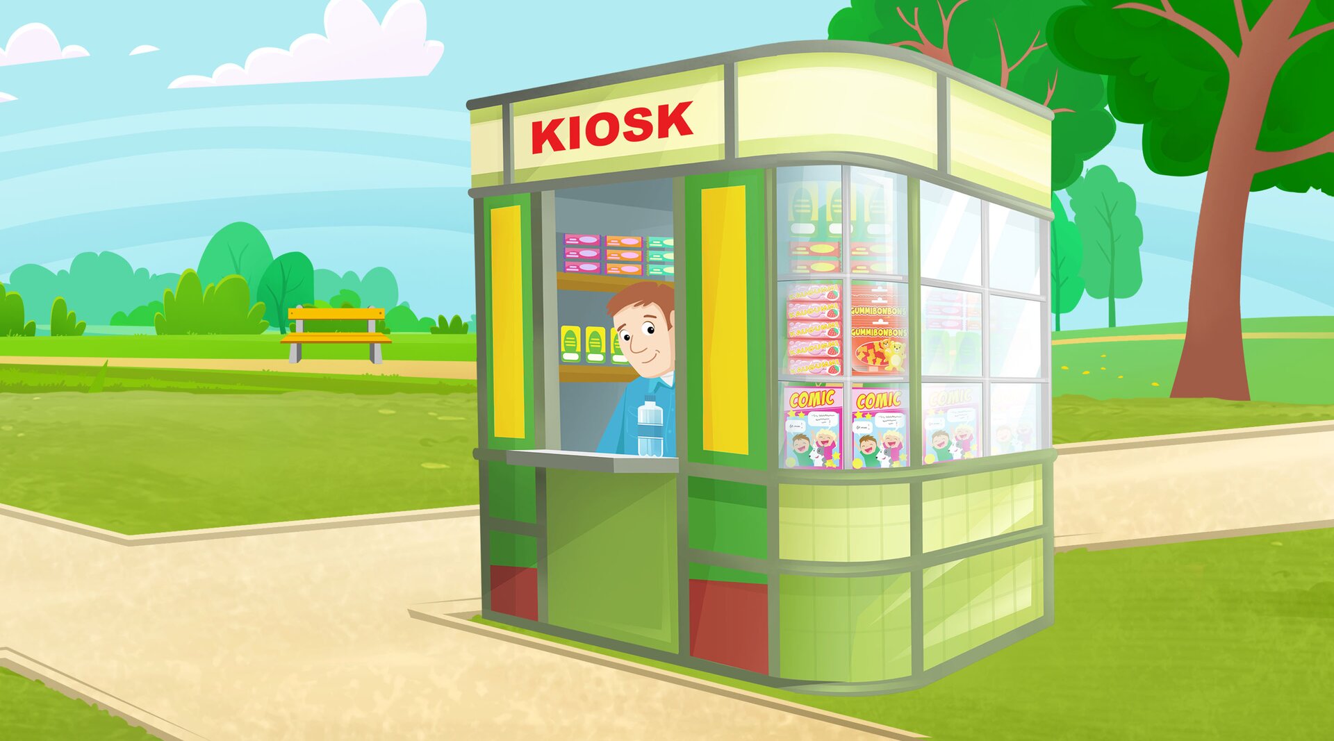 Na ilustracji znajduje się kiosk.