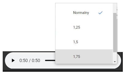 Panel obsługi dźwięku – szybkość odtwarzania