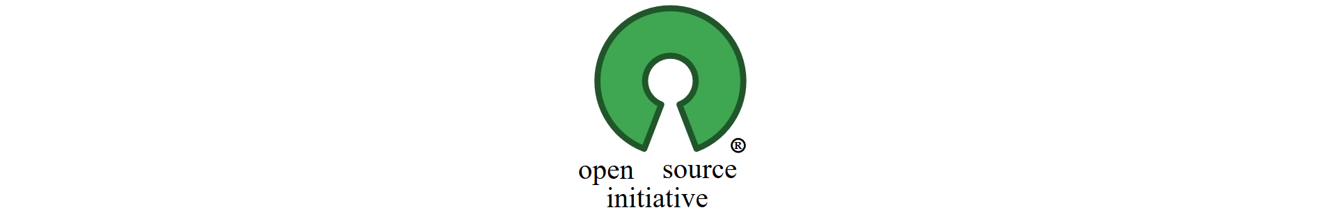Logotyp licencji Open Source. Przypomina dziurkę od klucza wyciętą w kole. Poniżej napis: open source initiative oraz duża litera R w okręgu. Jest skrót od słowa registered co oznacza, że dany znak towarowy (czyli nazwa lub logo firmy) został zarejestrowany w odpowiednim Urzędzie Patentowym. 