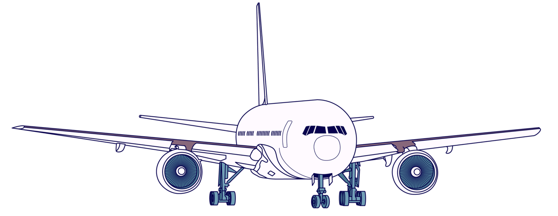 Ilustracja przedstawia pasażerski samolot odrzutowy z dwoma silnikami podwieszonymi pod skrzydłami.