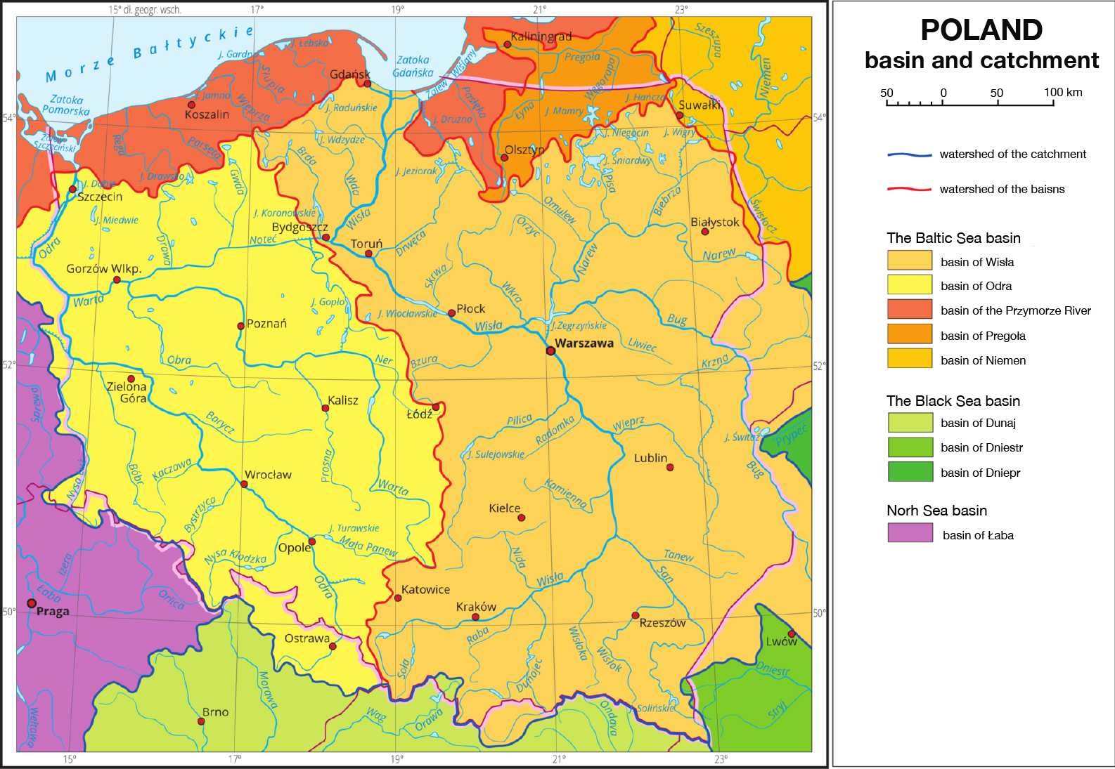 Omów obszary dorzeczy polskich rzek uchodzących bezpośrednio do morza.