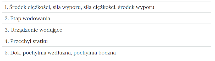 Zdjęcie przedstawia przykładowy wygląd zakładek zawierających interaktywne materiały sprawdzające. Składają się one z prostokątnych paneli umieszczonych jeden pod drugim. Każdy panel posiada numer oraz tytuł, który nawiązuje do zawartego w nim zadania.