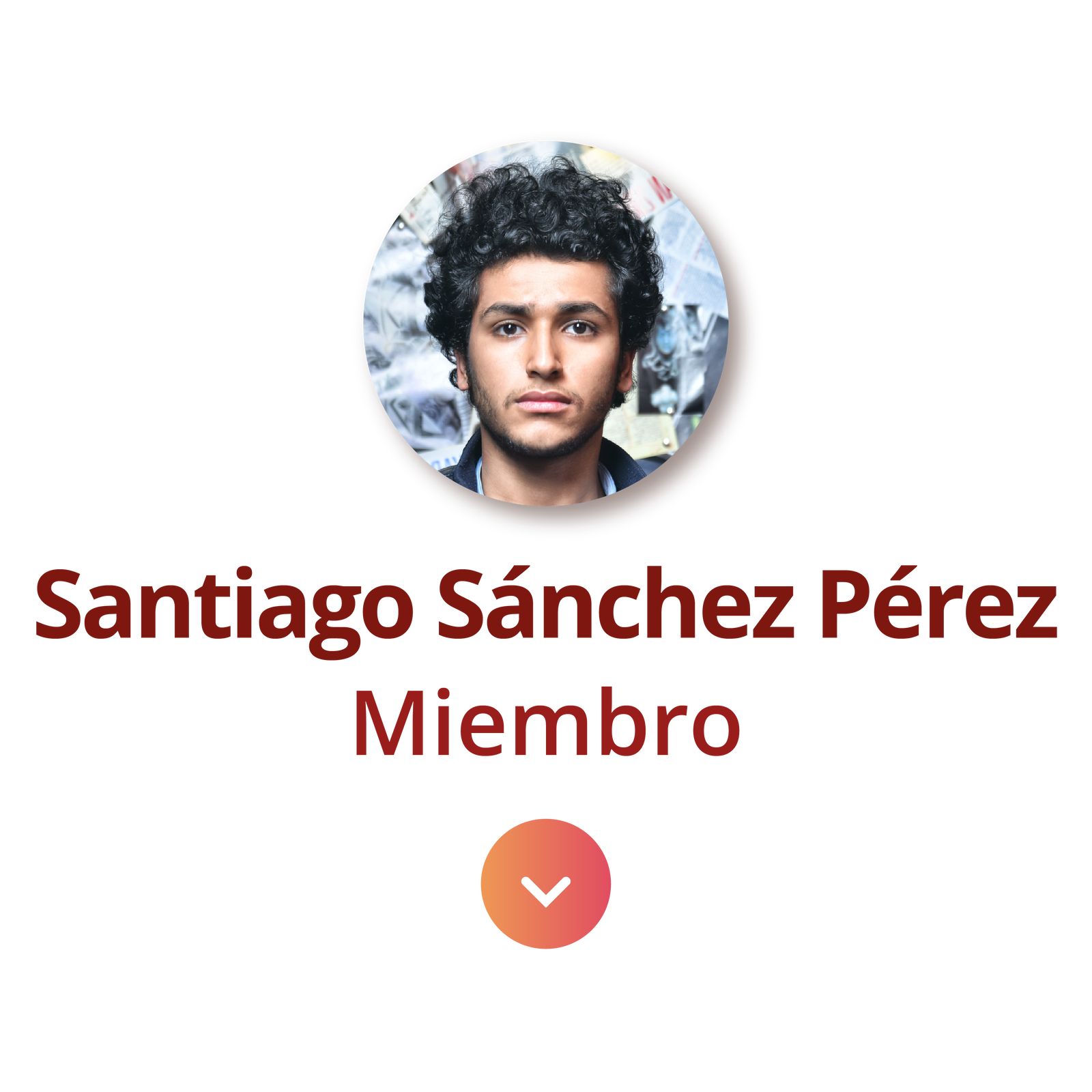 Na zdjęciu widoczny jest młody mężczyzna, podpisany jako Santiago Sanchez Perez. Ma czarne kręcone włosy.