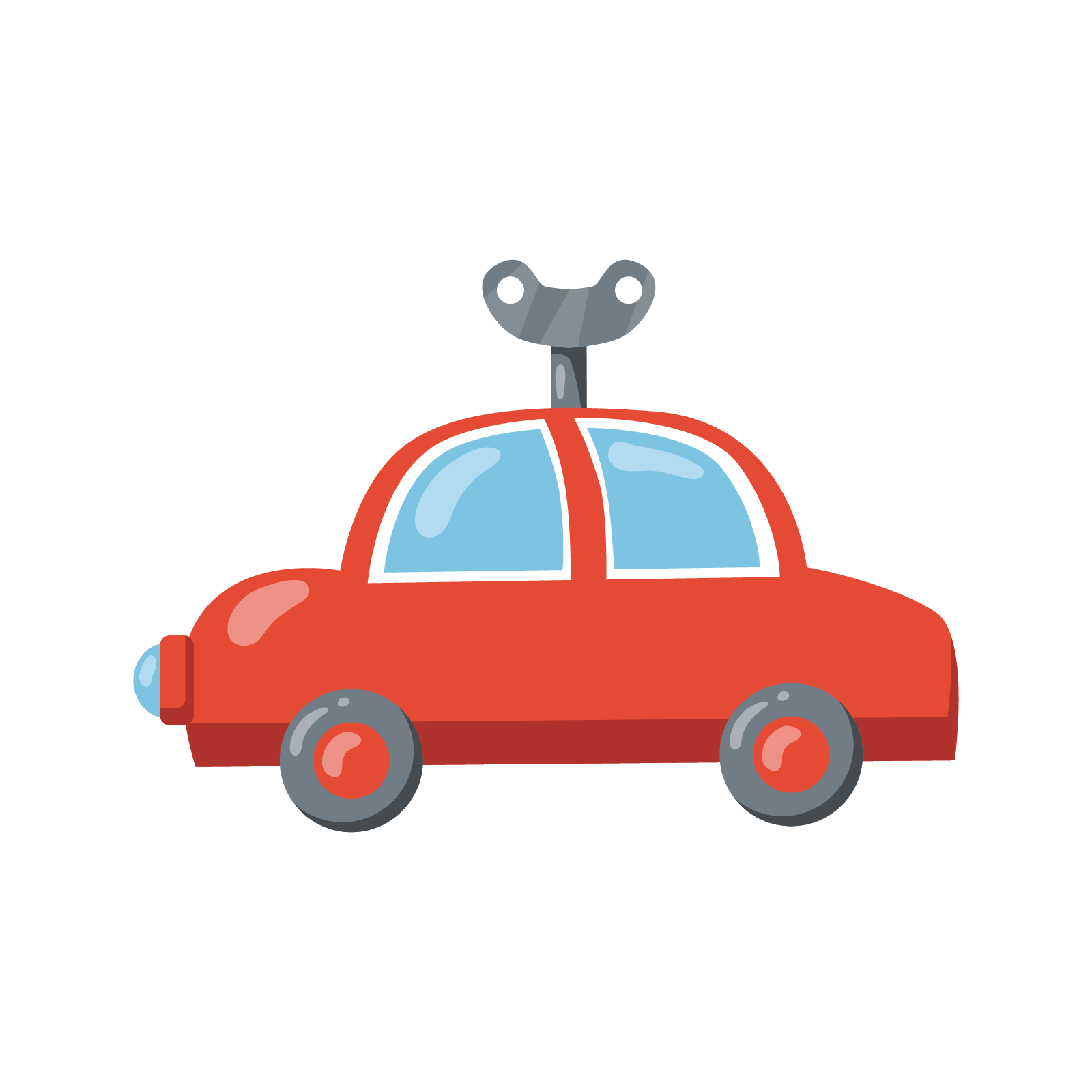 Ilustracja przedstawia zabawkowy samochodzik z motylkiem na dachu. Motylek służy do nakręcania mechanizmu zabawki.