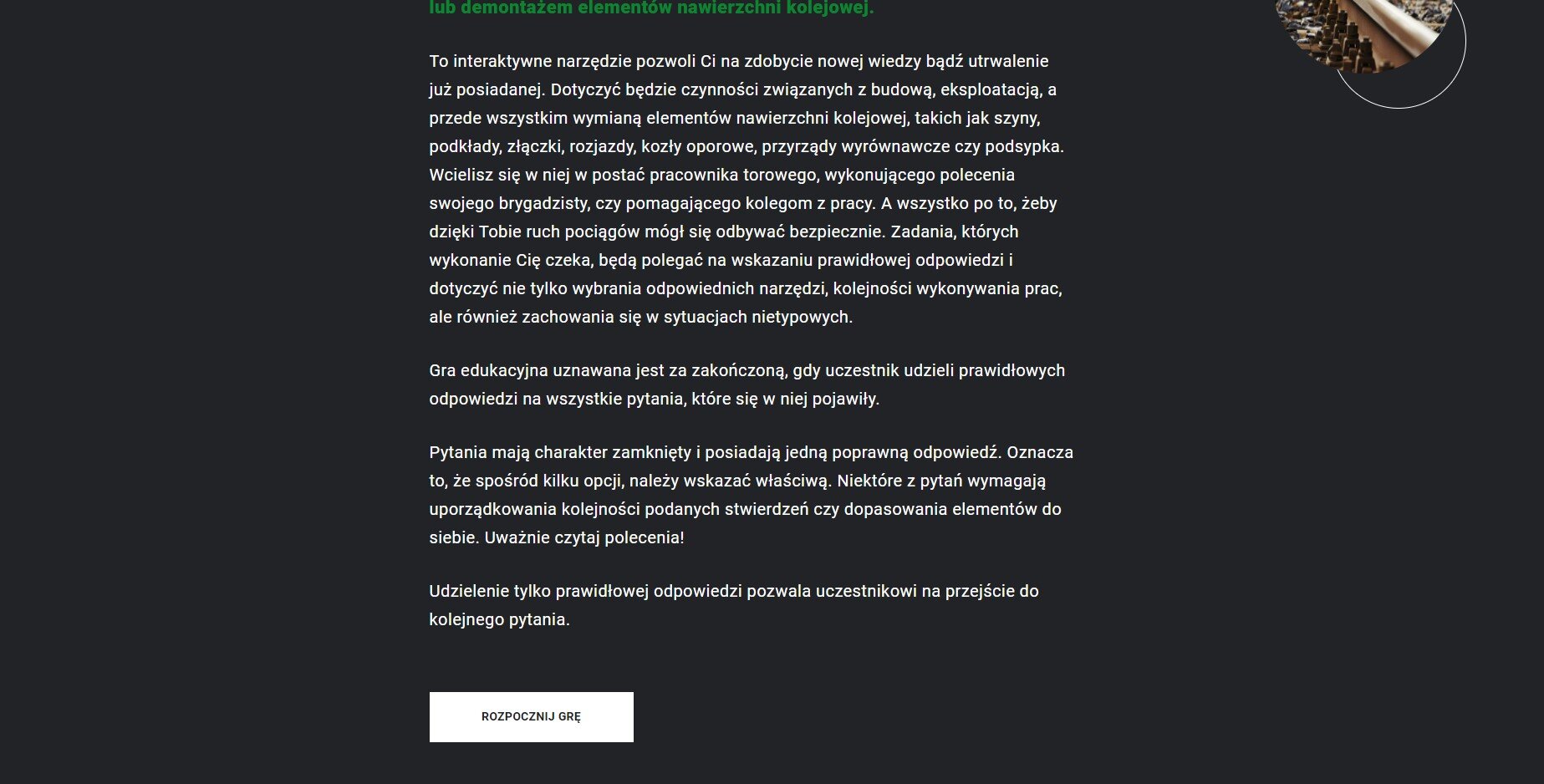 Ekran rozpoczynający grę