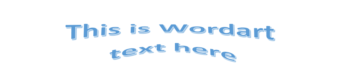 Zrzut ekranu przedstawia przykładowy tekst WordArt zapisany w dwóch liniach, jedna pod drugą. Każda z liter posiada cień. Na górze napis: This is Wordart, na dole text here. Linia bazowa dolnego tekstu jest wybrzuszona do góry i tworzy w wcięcie w linii bazowej (tylko od dołu) górnego tekstu. 