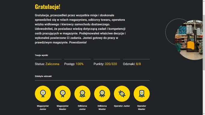 Przykładowe podsumowanie działań w grze