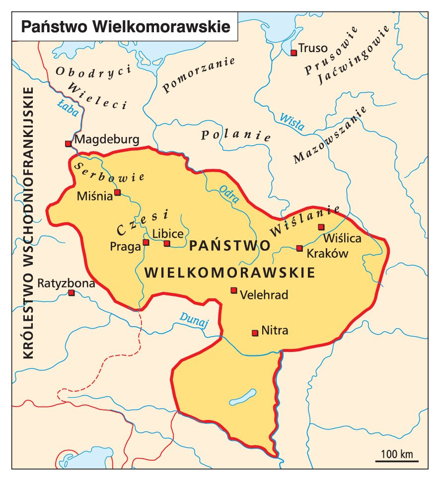 Mapa przedstawia tereny Państwa Wielkomorawskiego, które usytuowane było na obszarze dzisiejszej południowej Polski, Czech, Słowacji i Niemiec. Państwo Wielkomorawskie zamieszkiwali Serbowie w okolicach miasta Miśnia, Czesi w okolicach Pragi i Libic, Wiślanie w okolicach Karkowa i Wiślicy.