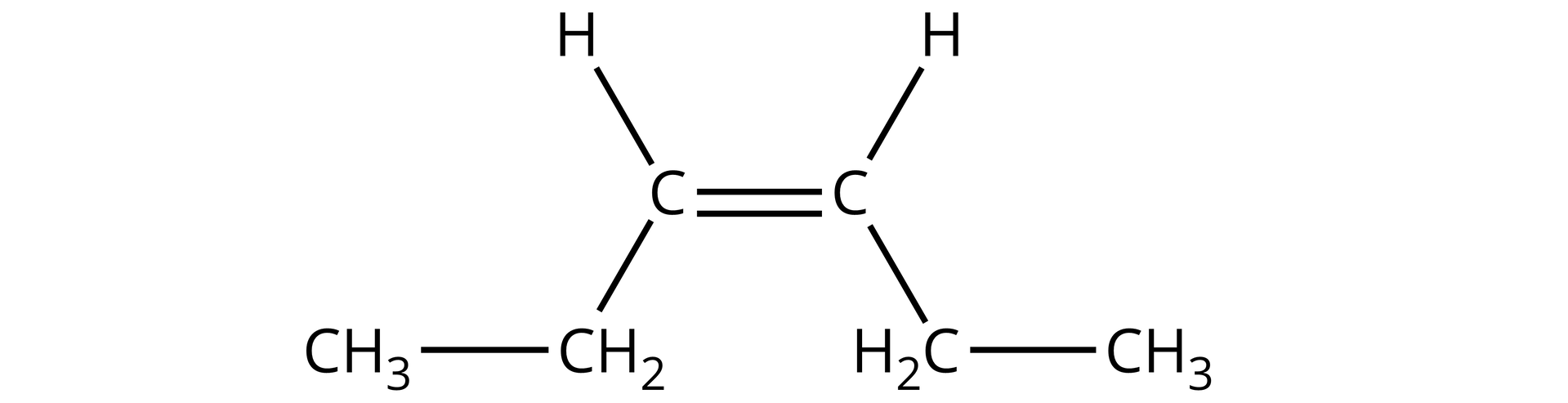 Ilustracja przedstawiająca wzór półstrukturalny (<math aria‑laebl="trzy zet">3Z)-heks-3-enu, który to zbudowany jest z dwóch połączonych ze sobą za pomocą wiązania podwójnego grup CH, z których każda związana jest z grupą etylową CH2CH3. Grupy etylowe znajdują się po tej samej stronie wiązania podwójnego.