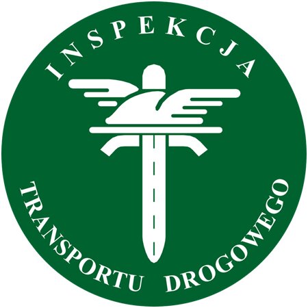 Ilustracja przedstawia logo Inspekcji Transportu Drogowego. Zielone koło na brzegu z góry ma napis INSPEKCJA a na dole napis TRANSPORTU DROGOWEGO. Na środku znajduje się symbol w postaci drogi biegnącej z dołu w górę, gdzie widnieje skrzydlaty kapelusz.