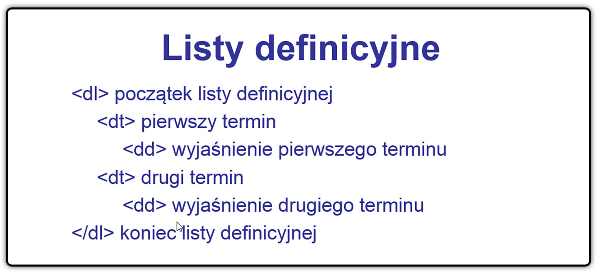 Zrzut struktury kodu listy definicyjnej
