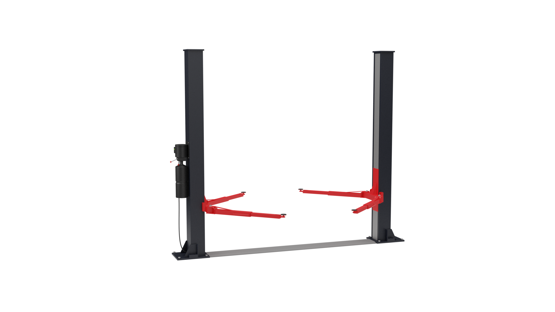 Na grafice przedstawiono podnośnik kolumnowy. Są to dwie pionowe belki z uchwytami służącymi do podnoszenia pojazdu.