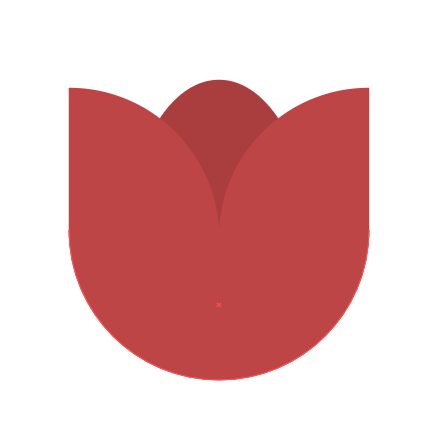 Ilustracja przedstawia gotowy tulipan. Trzeci płatek jest nieco ciemniejszy od pozostałych.