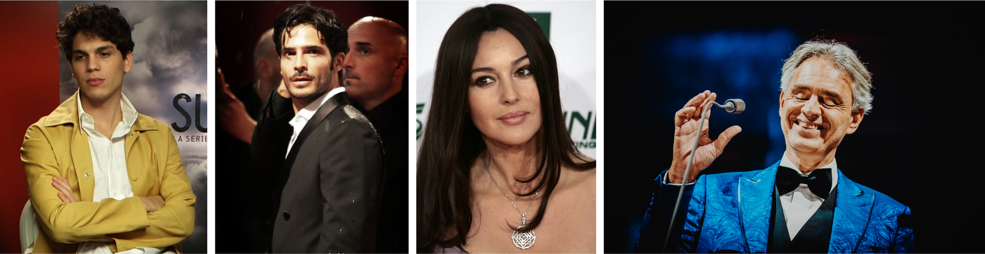 Ilustracja składa się z czterech zdjęć przedstawiających kolejno od lewej: aktora Eduardo Valdarnini, aktora Marco Bocci, aktorkę Monica Bellucci i śpiewaka Andrea Bocelliego, którzy uznawani są we Włoszech za symbole piękna.