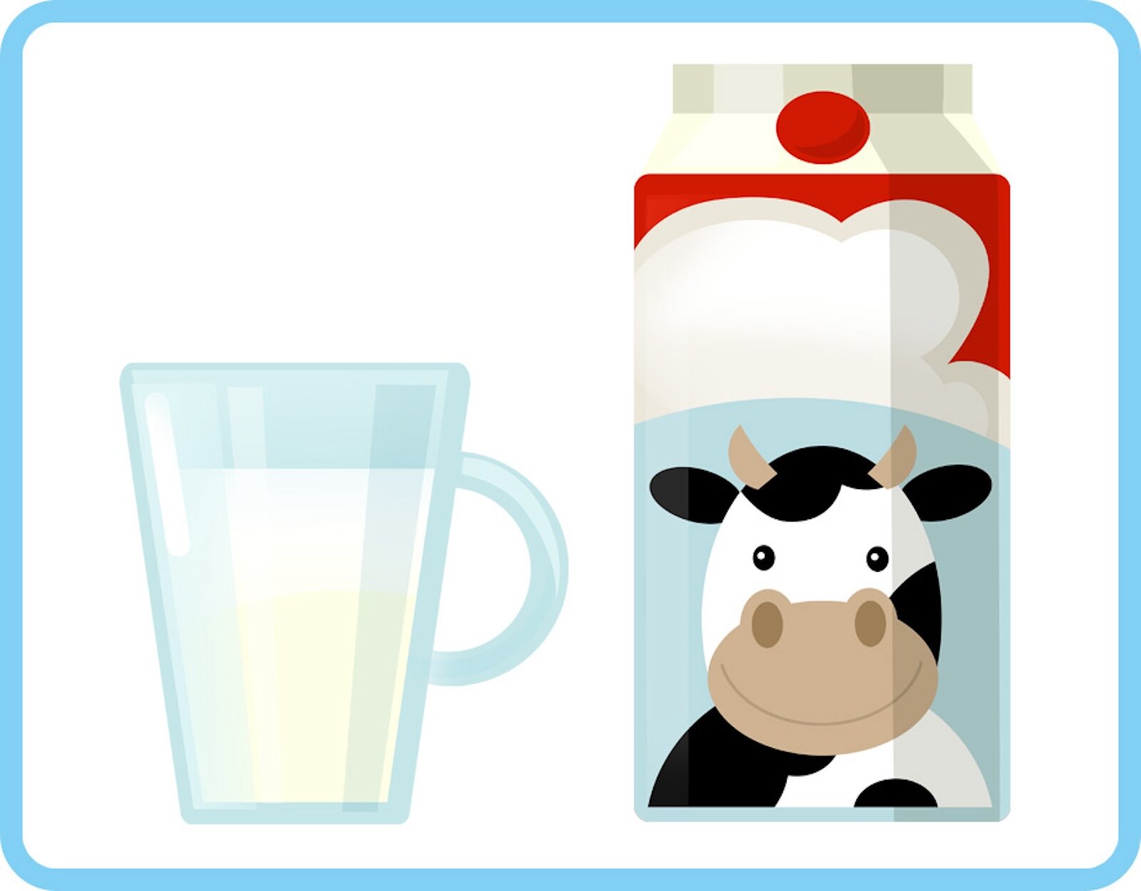 Ilustracja przedstawia karton mleka i napełnioną nim szklankę.