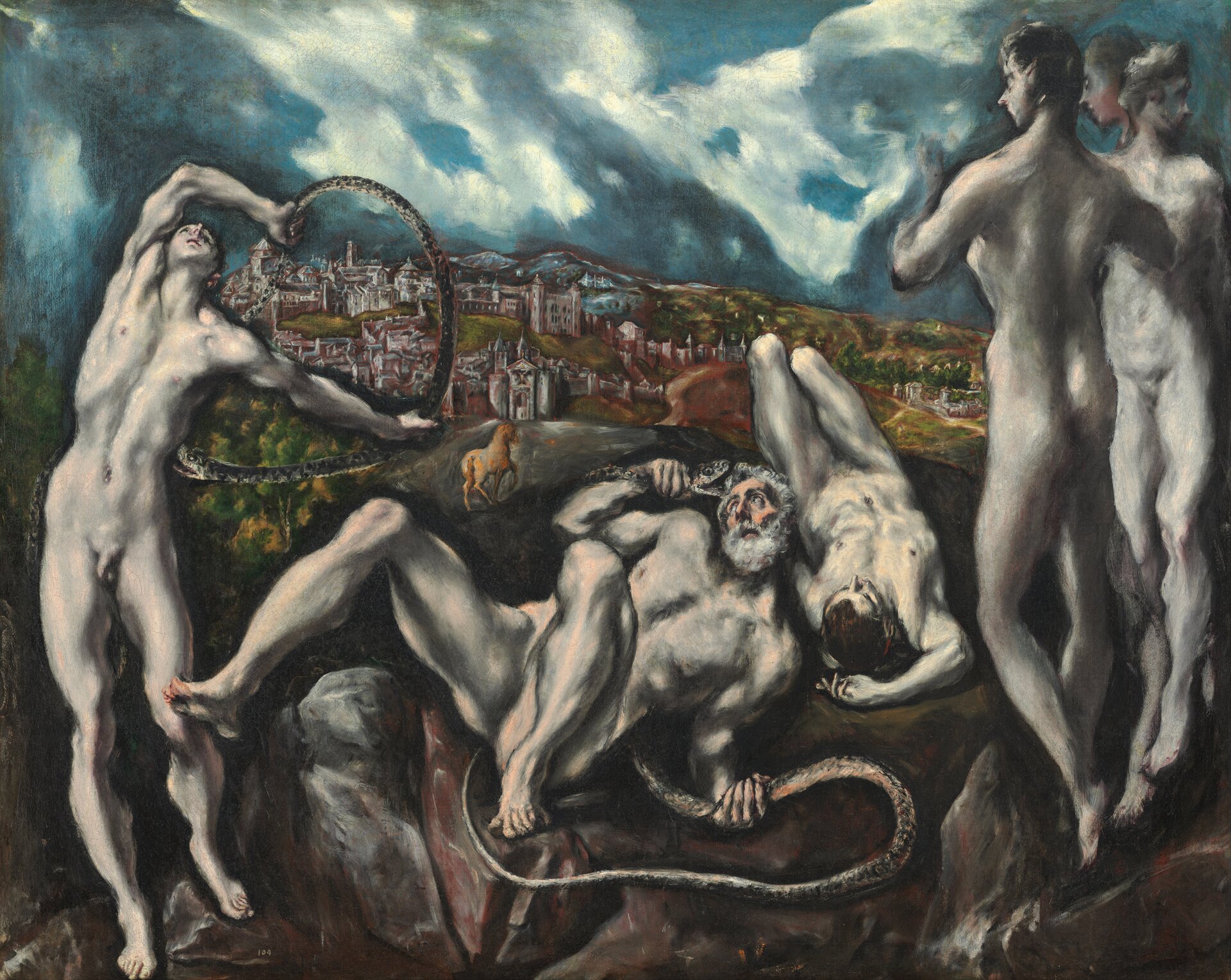 Ilustracja o kształcie poziomego prostokąta przedstawia obraz El Greca „Laokoon". Dzieło przedstawia w centralnej części scenę walki z wężami Laokoona i dwóch mężczyzn oraz trzech obserwatorów tej sceny. Tłem ilustracji jest daleki widok na Toledo oraz niespokojne, ciemnoniebieskie niebo z białymi chmurami. 