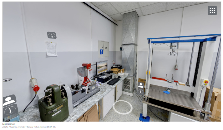 Grafika przedstawia laboratorium. Możemy się po nim przemieszczać poprzez kliknięcie interesującego nas miejsca (podłogi). 