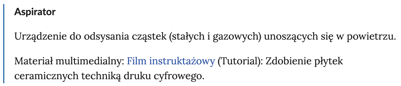 Ilustracja przedstawia definicję ze słownika lekcji, hasło Aspirator.