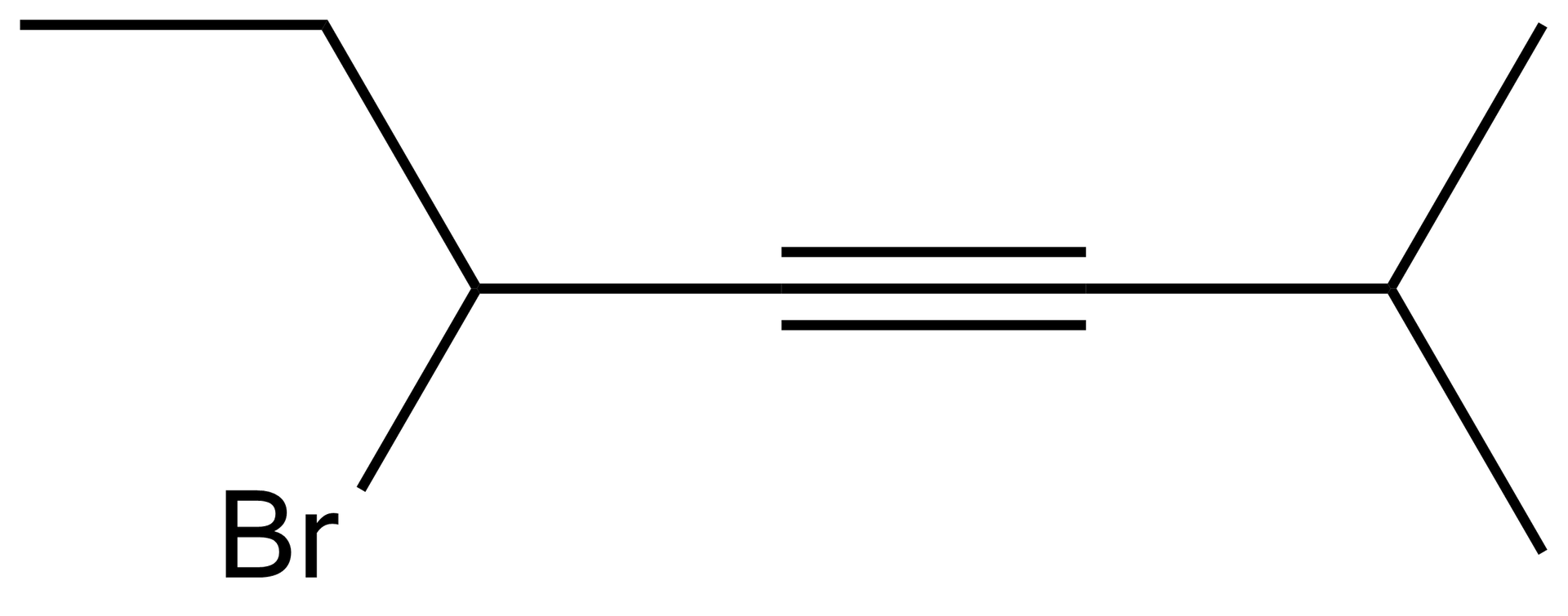 Ilustracja przedstawia wzór kreskowy związku organicznego 3-bromo-pent-2-yn.
