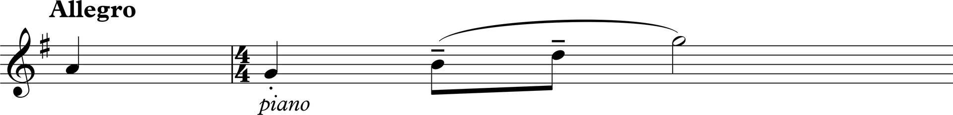 Ilustracja przedstawia pięciolinię z zapisem nutowym, nad którą widnieje duży napis „Allegro”, natomiast pod nią mniejszy napis „piano”. 
