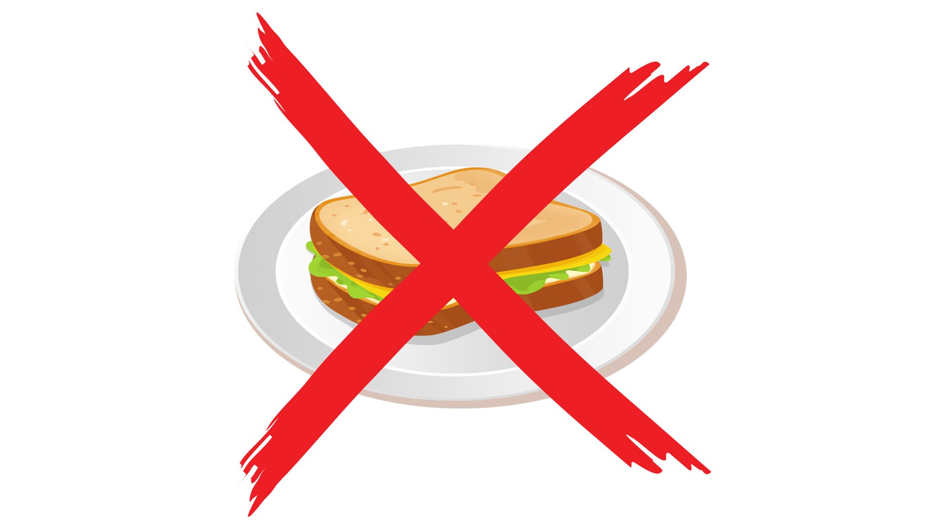 Na ilustracji znajduje się przekreślona kanapka.