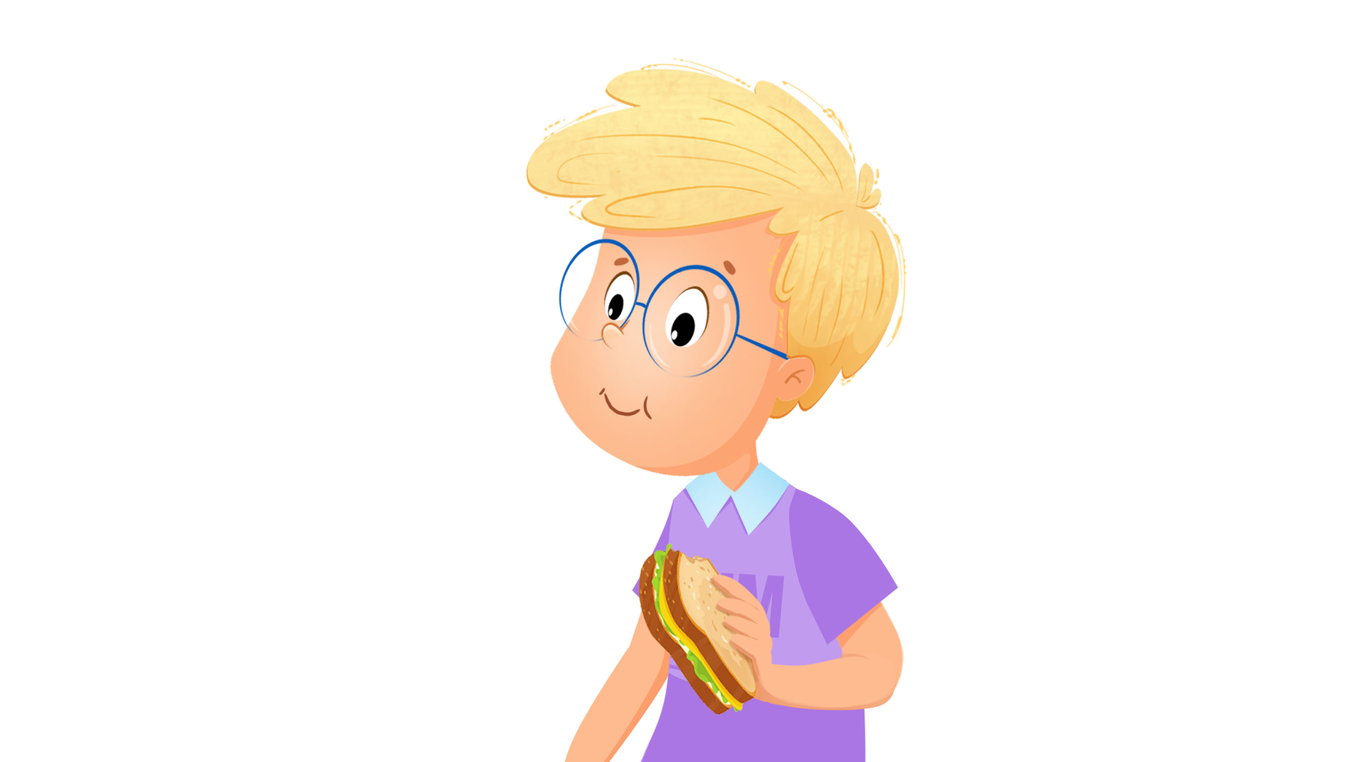 Ilustracja przedstawia chłopca jedzącego kanapkę.