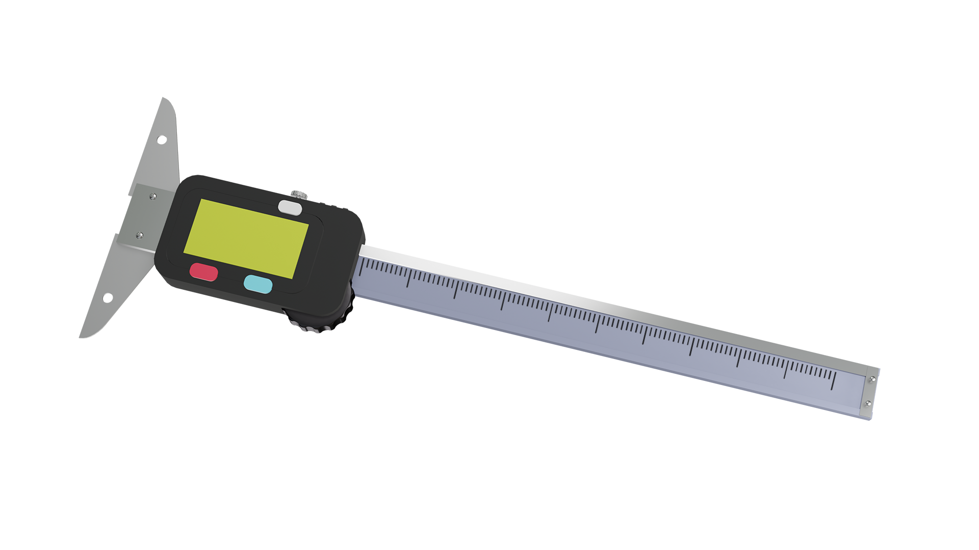 Głębokościomierz to urządzenie podobne do suwmiarki. Na jednym z końców ma płaski element oraz ekranik.