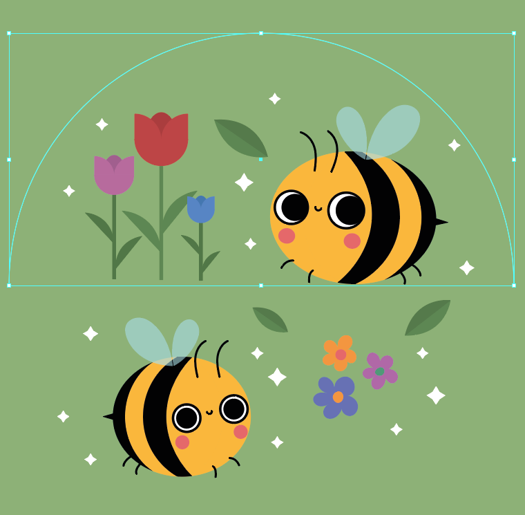 Ilustracja przedstawia niedokończoną kartkę okolicznościową. Na kartce ustawiony jest niebieski półokrąg zamknięty w niebieskim prostokącie.