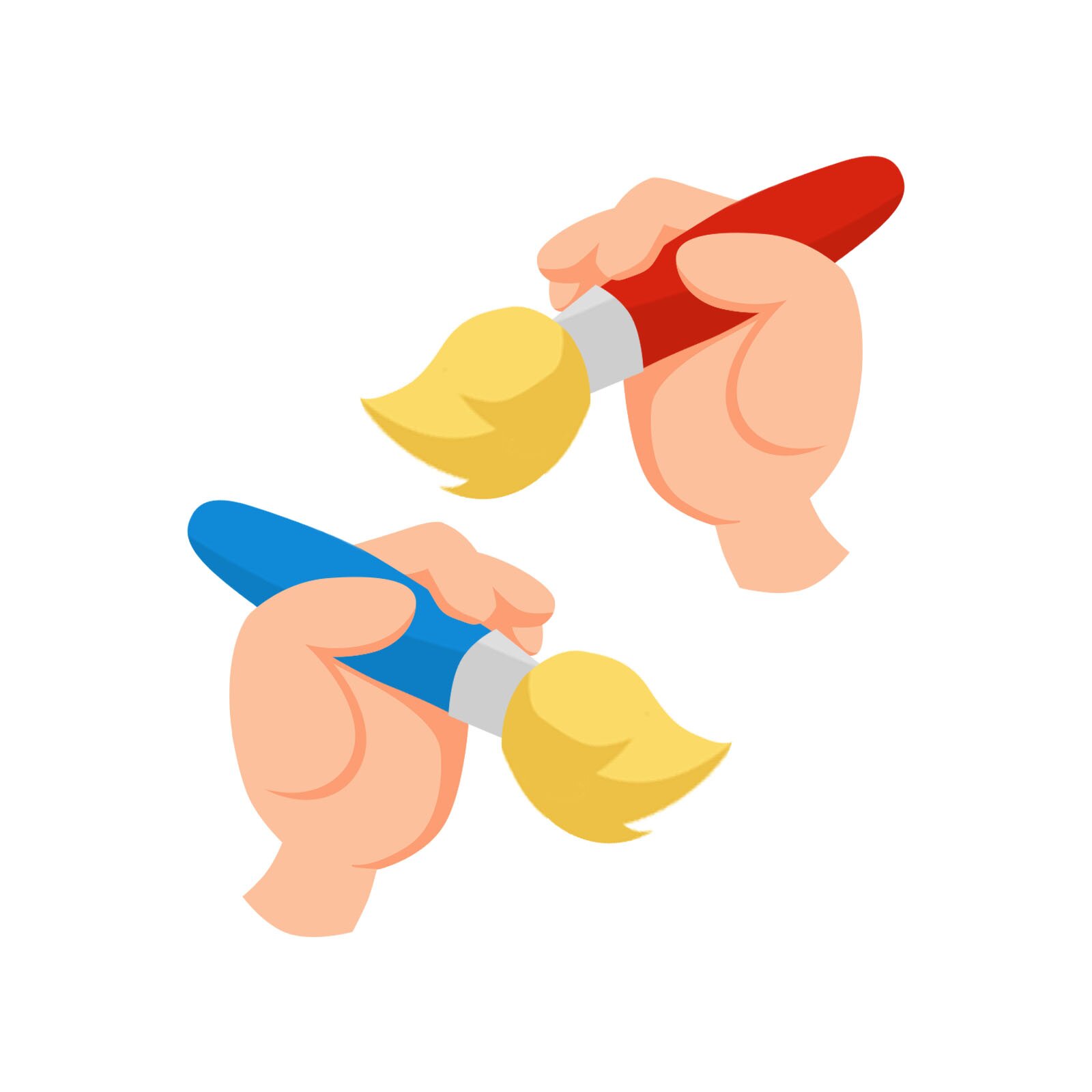 Ilustracja dwie dłonie trzymające pędzle.