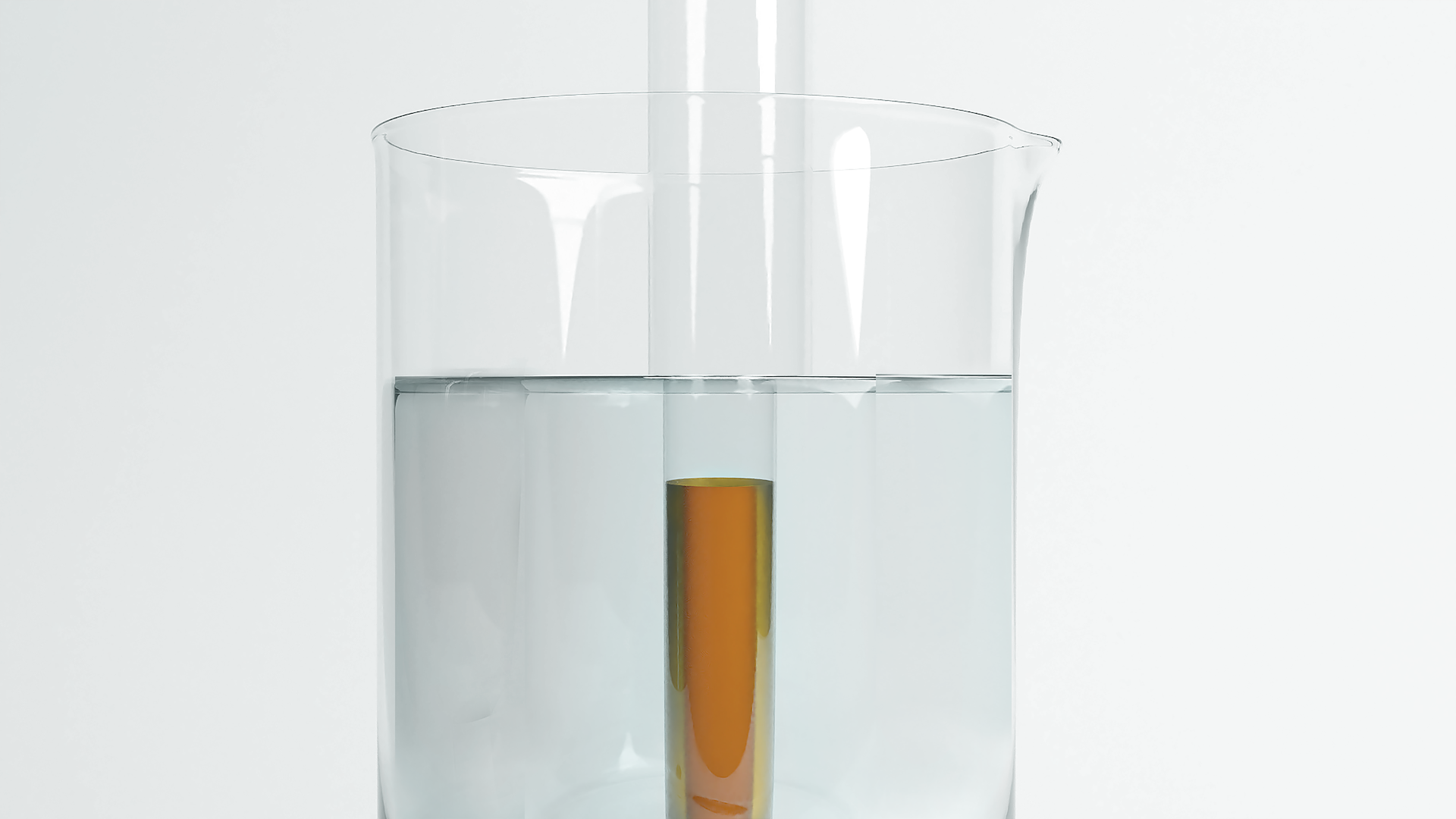 Ilustracja przedstawiająca zlewkę z wodą, w której zanurzona jest probówka z ceglastoczerwonym osadem.