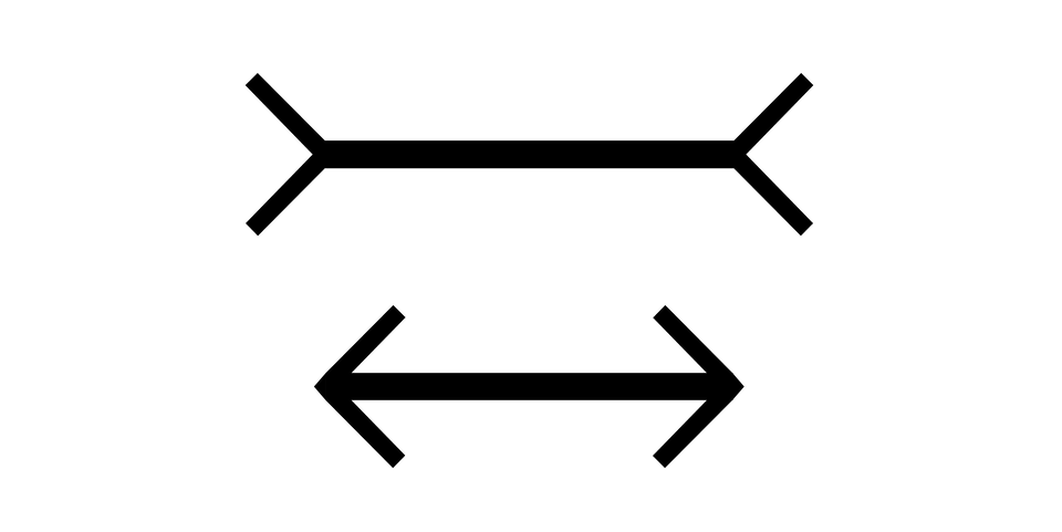 Ilustracja przedstawia dwie równoległe do siebie strzałki. Górna ma groty skierowane do wewnątrz z dwóch stron, dolna na zewnątrz. 
