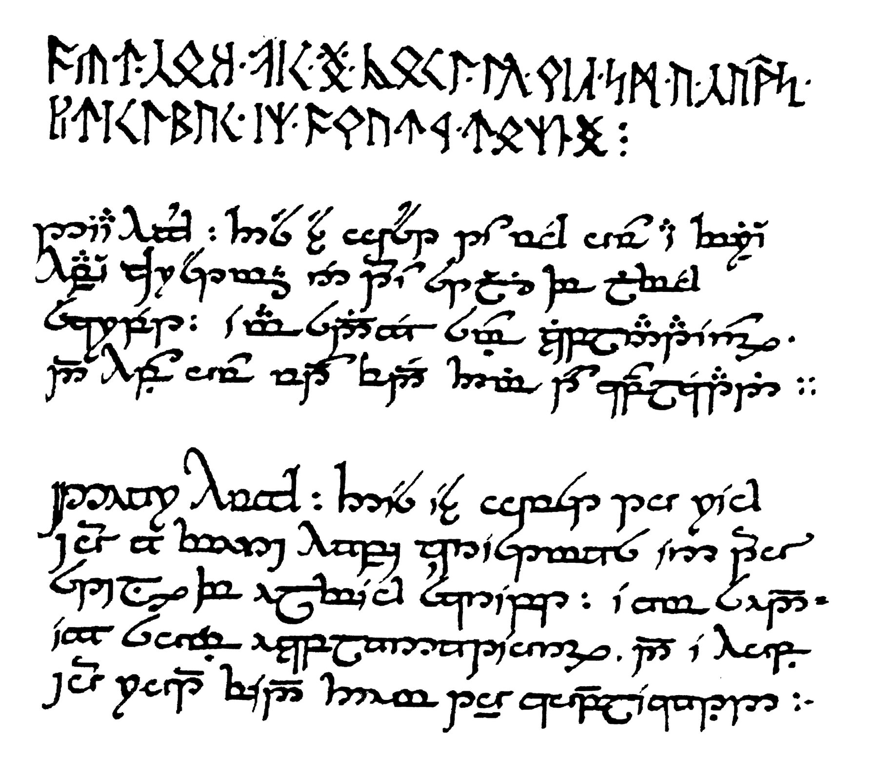 Pocztówka napisana niegdyś przez  Tolkiena  do przyjaciela, na której widnieją runy krasnoludzkiego i dwa warianty alfabetu elfickiego Feanora.