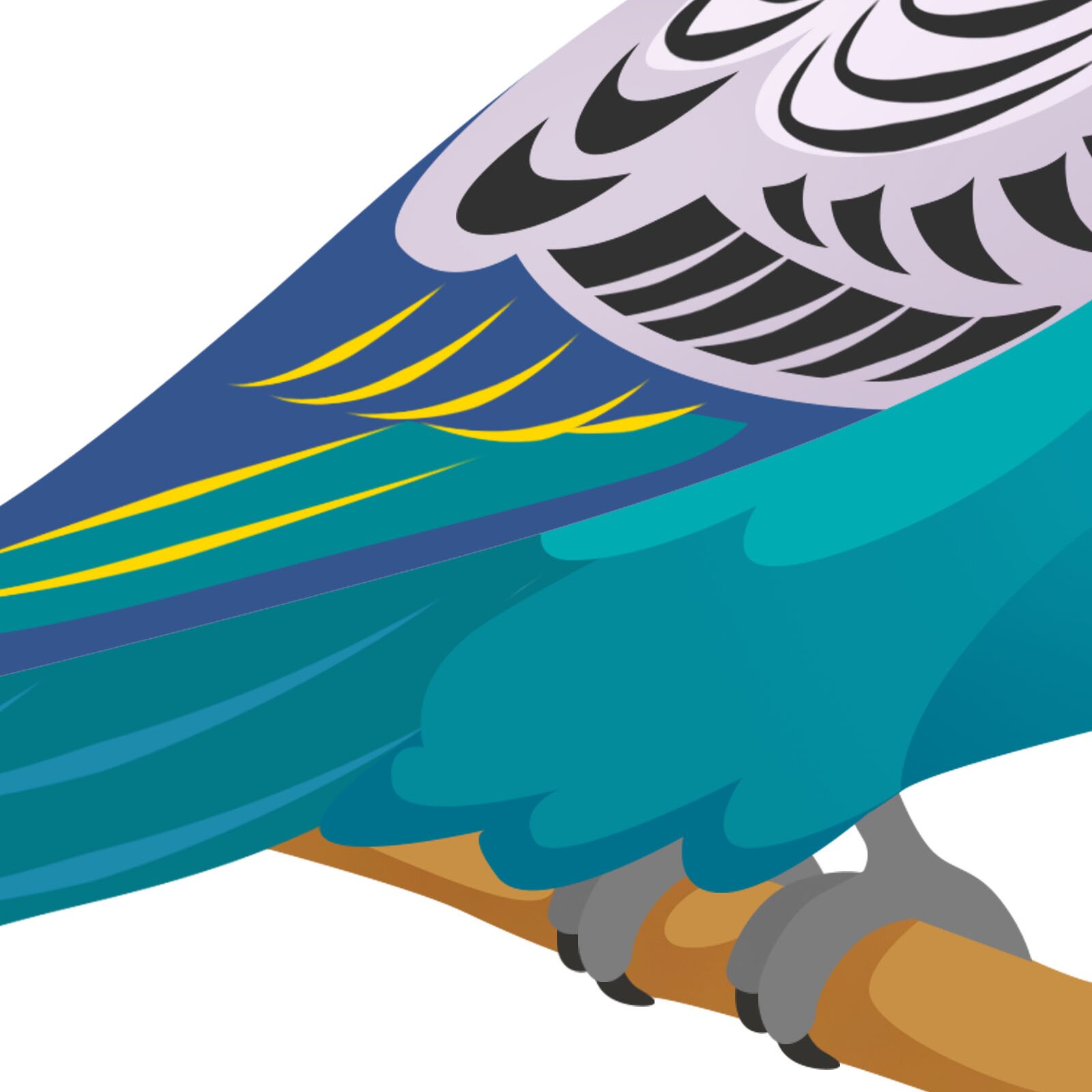 Ilustracja przedstawia gałąź, na której siedzi niebieska papuga.