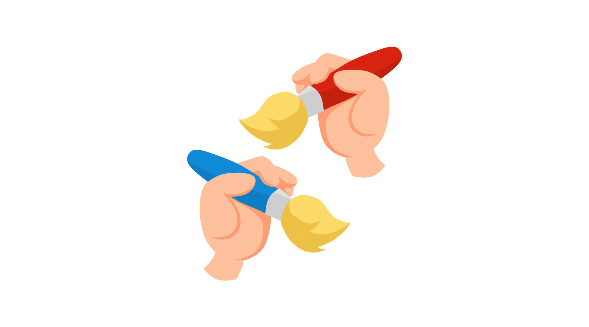 Na ilustracji znajdują się ręce trzymające pędzle.