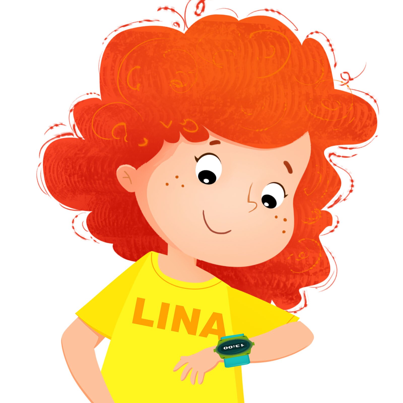 Ilustracja przedstawia dziewczynkę Linę. Lina spogląda na zegarek na ręce. Ćwiczenie alternatywne wyświetla się w trybie dostępności.