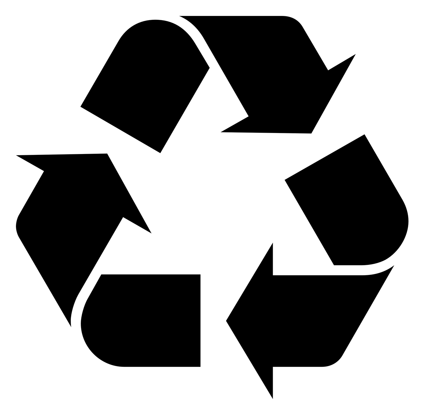 Piktogram przedstawia trzy czarne zwinięte strzałki tworzące trójkąt. Piktogram ten oznacza, że produkt może być poddany recyklingowi i docelowo użyty ponownie.