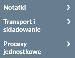 Ilustracja przedstawia trzy zakładki: notatki, transport i składowanie, procesy jednostkowe. 