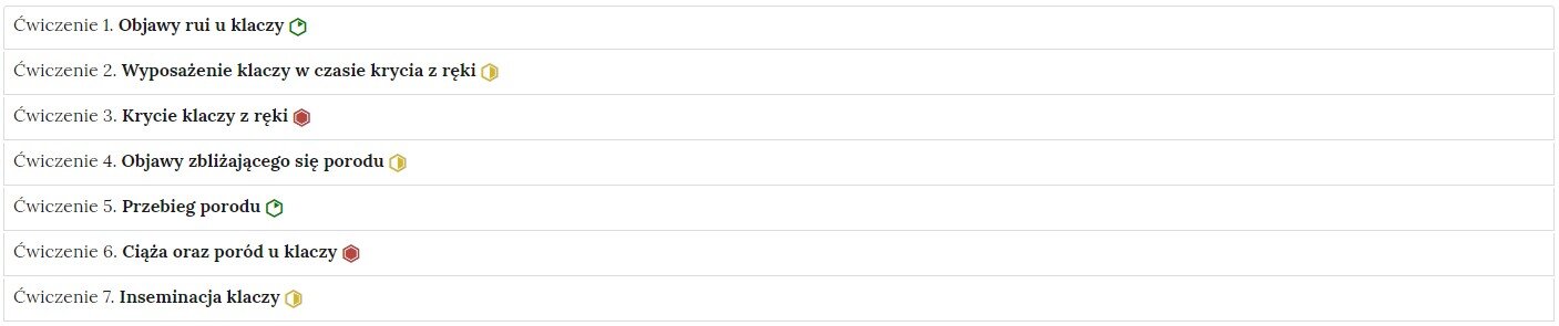 Grafika przedstawia widok ogólny harmonii z interaktywnymi materiałami sprawdzającymi. Widocznych jest siedem ćwiczeń z tytułami i poziomem trudności, ustawionych w harmonii.