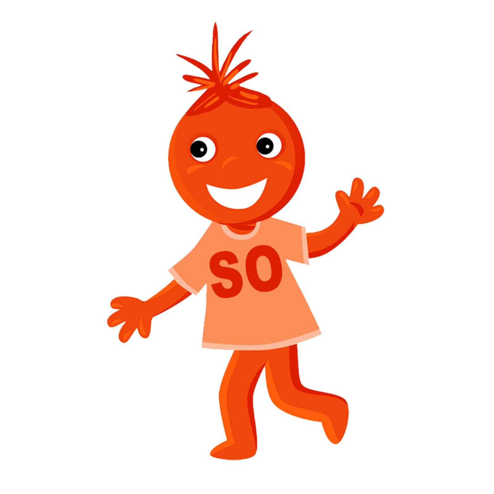 Ilustracja przedstawia czerwonego ludzika w koszulce z napisem So.