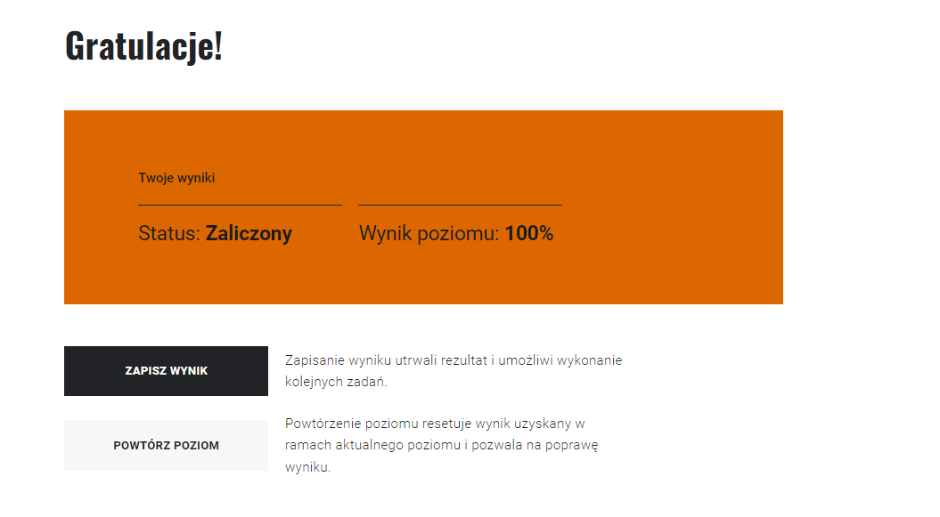 Przykładowe podsumowanie misji w grze