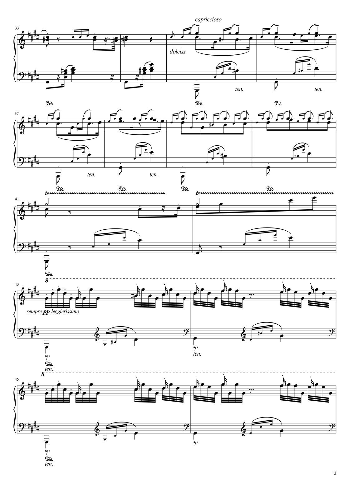 Ferenc Liszt, Partytura do utworu „Rapsodia węgierska nr 2” cis‑moll, takty 33 - 46