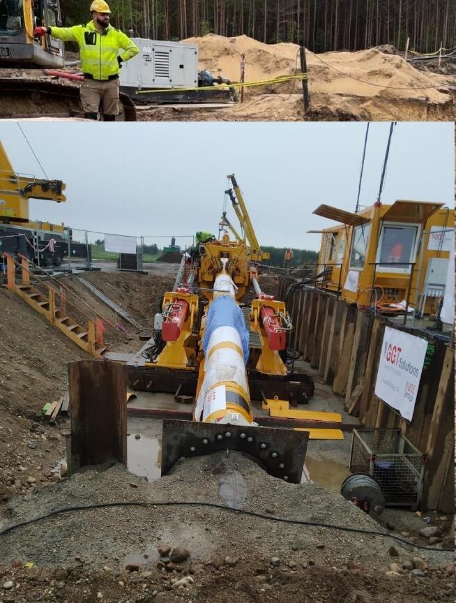 Zdjęcie stacji Truster Pipe podczas wykonywania przewiertu DirectPipe