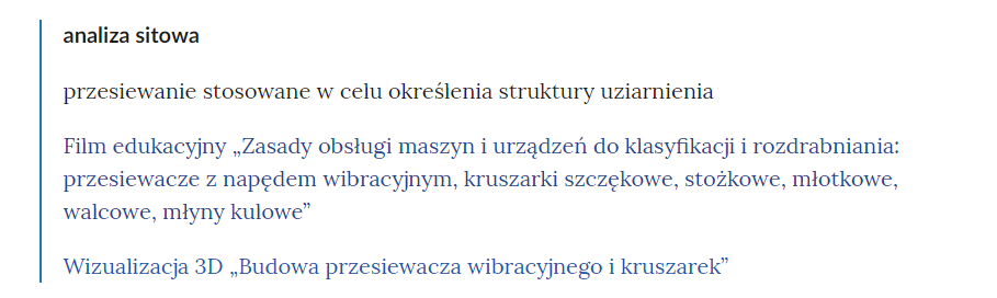 Zdjęcie przedstawia pojęcia zebrane w słowniku, pod nimi wyjaśnienia a niżej linki przekierowujące do odpowiednich materiałów multimedialnych .