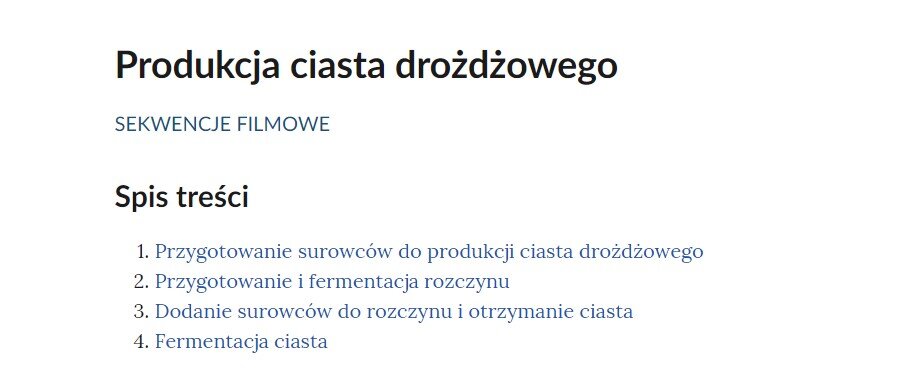 Grafika przedstawia widok spisu treści sekwencji filmowych.