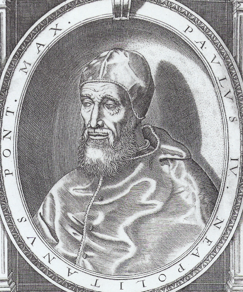 Czarno-biały rysunek przedstawia postać starszego mężczyzny z wąsem i brodą. Ubrany jest w zapinaną szatę, na głowie ma papieski czepiec. Wokół postaci napis w języku łacińskim.