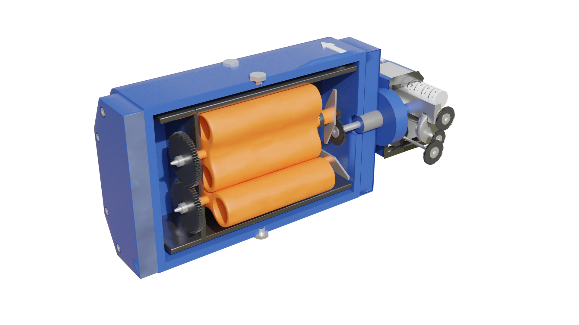 Ilustracja przedstawia przekrój gazomierza rotorowego. Gazomierze rotorowe służą do pomiaru zużycia gazu, wykorzystywane są w miejscach gdzie występują bardzo duże zmiany poboru gazu oraz tam gdzie należy zapewnić bardzo dokładny i pewny pomiar. Gazomierz rotorowy składa się z dużego prostopadłościanu w środku którego znajdują się dwa obracające się rotory. Rotory kształtem przypominają ósemki. Górny rotor znajduje się w pozycji pionowej, a dolny w pozycji poziomej. Z prawej strony prostopadłościanu znajduje się element zliczający gaz. Składa się on z licznika oraz trzech okrągłych dysków.