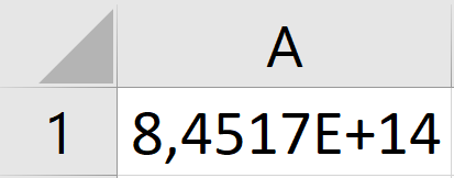 Ilustracja przedstawia komórkę A1. Wpisano w nią 8,4517E dodać 14. 