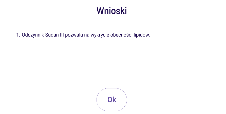 Ilustracja przedstawia okno dotyczące Wniosków. Znajdują się tu spisany wniosek i przycisk "OK".