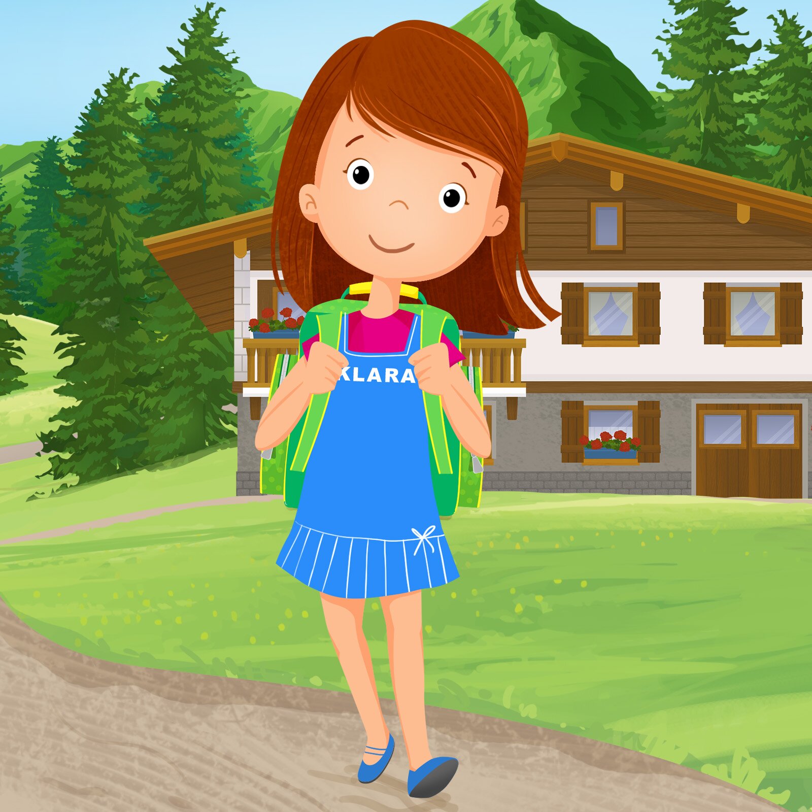 Ilustracja przedstawia dziewczynkę, która idzie do szkoły.