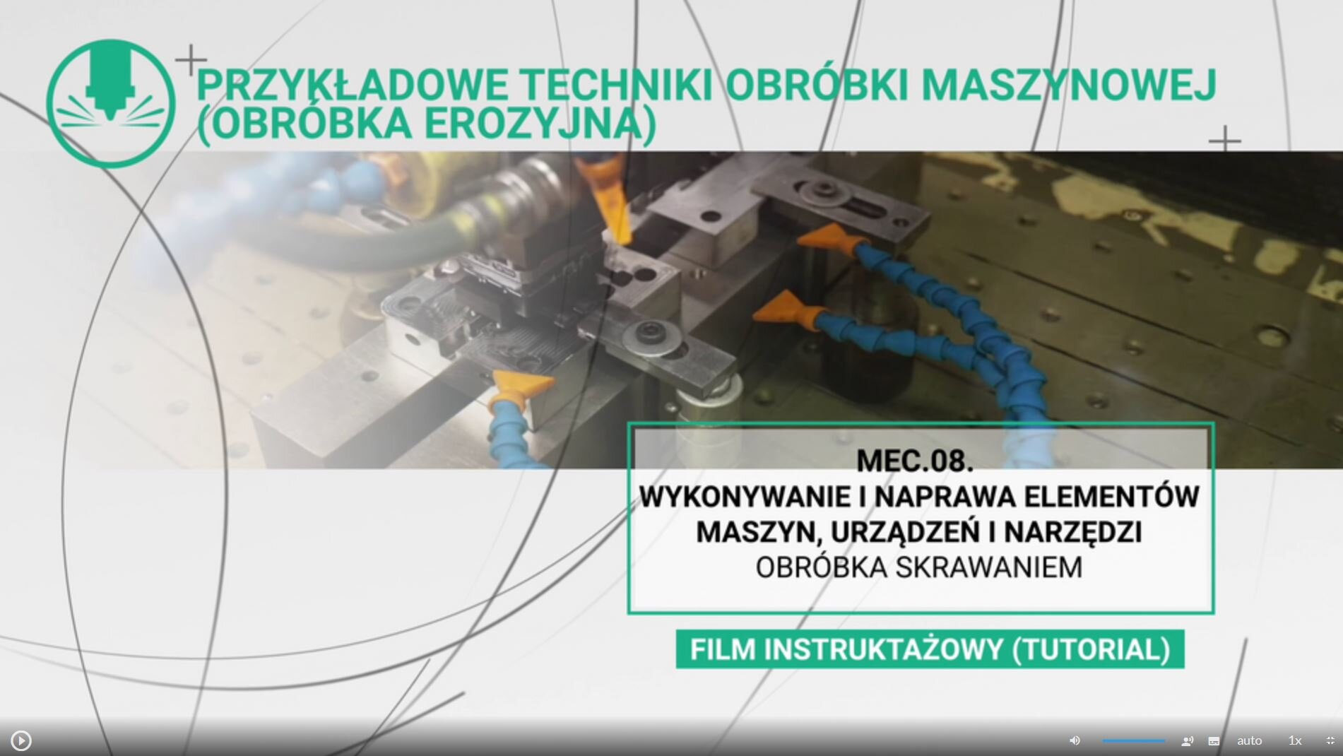 Widok ekranu filmu instruktażowego. U góry znajduje się jego tytuł, w tle jest grafika, a w prawym dolnym rogu nazwa i tytuł lekcji.